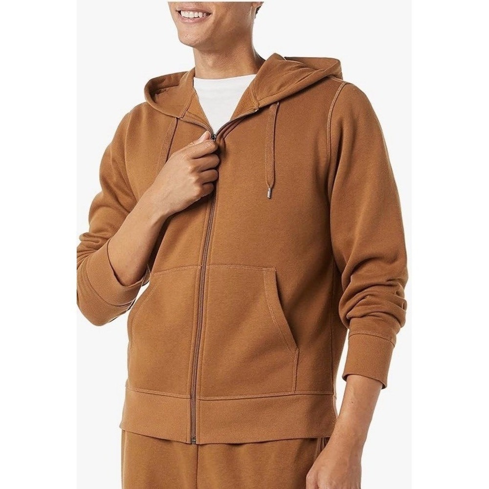 Amazon Essentials Zip Up Hoodie Mens Large Brown New Full-Zip Fleece C537